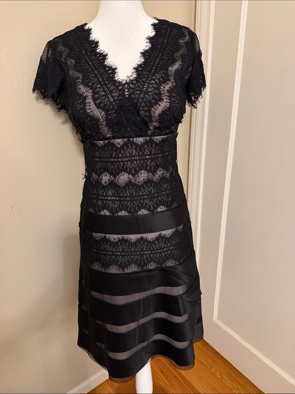 JS Collections Black Lace V-Neck Fit-and-Flare Cocktail Dress